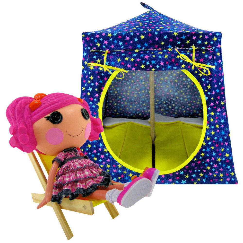 Royal Blue Tent, 2 Sleeping Bags, Colored Star Print for Dolls, Stuffed Animals - $24.95