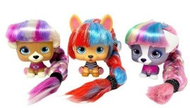 3 VIP Pets  Long Colorful Hair Doll Dog Puppy  4&quot; Tall  by IMC Toys - £22.35 GBP