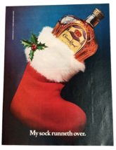 Crown Royal Whiskey Christmas Stocking Mistletoe Magazine Cut Vtg Print Ad 1981 - £4.68 GBP