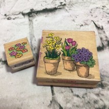 Flower Themed Rubber Stamps Lot Of 2 Wood Mounted Stampendous Hero Arts - £9.29 GBP