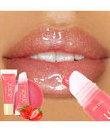 Glitter Plumping Lip Gloss Jelly Strawberry Moisture Fruit Lip Oil Trans... - $8.99+