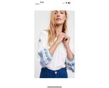 We The Free Sz. L White V-Neck Festival Boho Top Blue Embroidered Free P... - $78.41