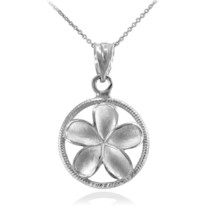 925 Sterling Silver Circle Hawaiian Plumeria Flower Pendant Necklace - £26.68 GBP+