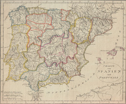 1820 Hand Coloured Copper Engraving Map Spain Portugal Johann Galletti Geography - £34.28 GBP