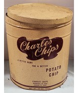 Vintage Charles Chips 3 Pound Storage Tin Round Can Dented Dinged &amp; Awesome - £14.79 GBP
