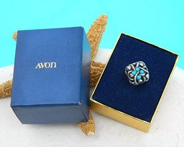 Vintage 1973 Avon Ring Sierra Faux Turquoise Silver Original Box  - £15.65 GBP