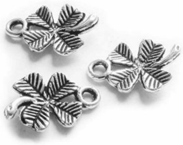 200 Clover Charms 4 Leaf Lucky Shamrock Antiqued Silver Pendant St Patrick Bulk - £43.92 GBP