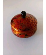 Vintage Wooden Trinket Bowl With Lid Beautifully Detailed Hand painted F... - $309.17 MXN