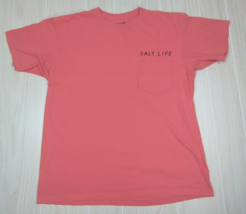 Salt Life salmon pink M medium pocket t shirt fish Livin Salty since '03... - $12.73