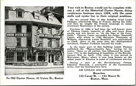 Ye Old Oyster House Since 1826 Boston Massachusetts UNP Vtg Advertising Postcard - £3.06 GBP