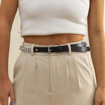 Black Polystyrene &amp; Silver-Plated Curb Chain Buckle Belt - £15.14 GBP