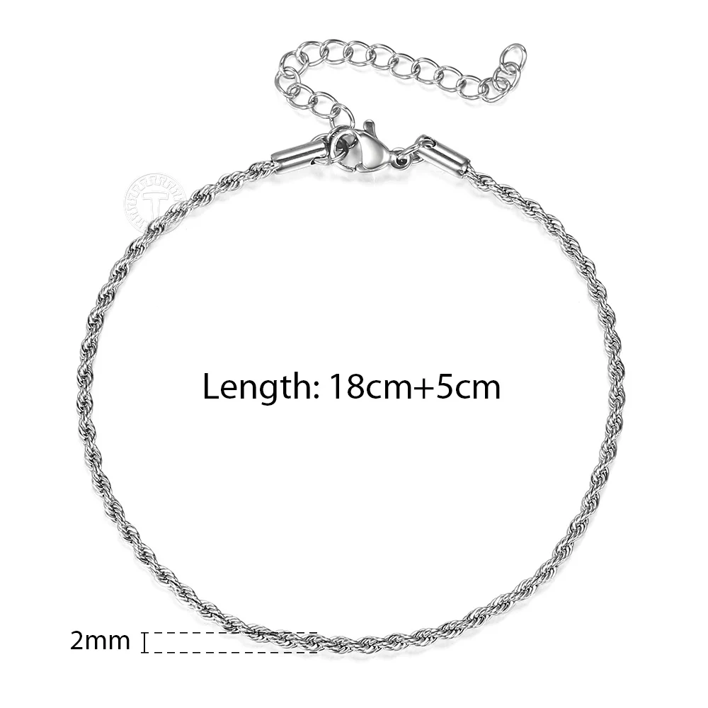 2-6mm Gold Silver Color Rope Chain Bracelets For Men Women Stainless Steel Twist - £15.16 GBP