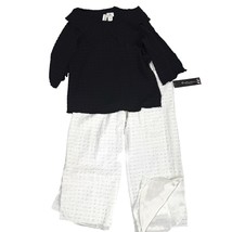 NWT IC Collection by Connie Textured Black Top/White Cropped Pants Set L Cruise - £62.05 GBP