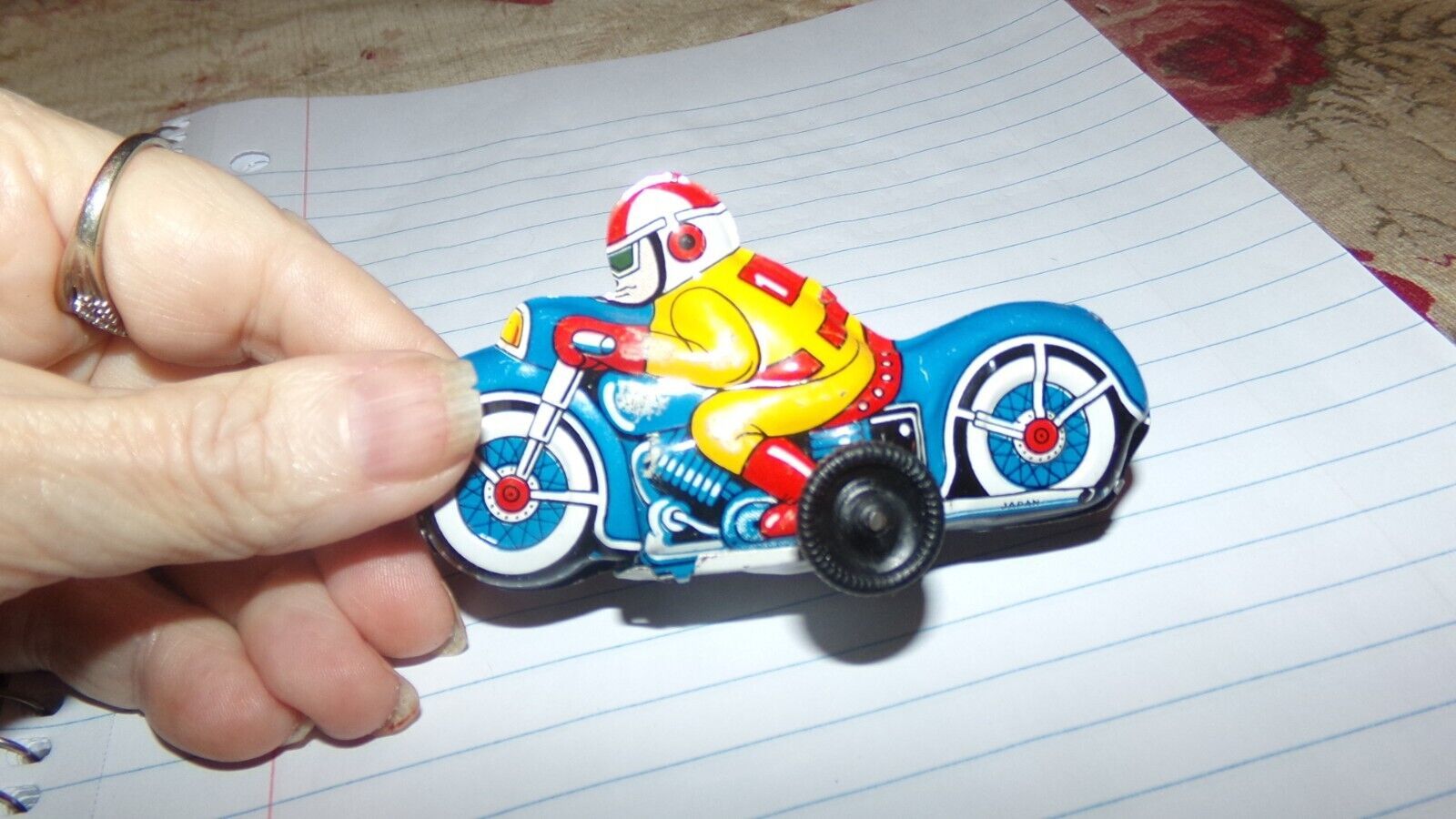 Vintage Tin Lithograph Motorcycle & Rider Friction Toy Made in Japan Item image 7