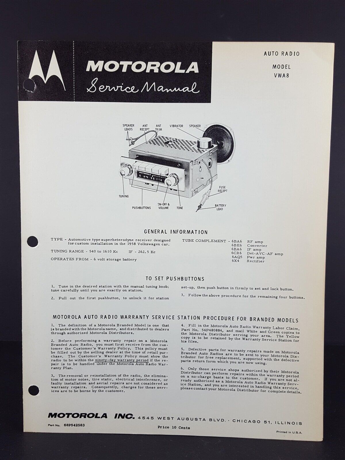 Motorola 1956 Nash Hudson Auto Radio Service Manual Model R6MA - $6.93