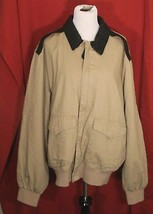 Paul Fredrick Cotton Khaki Beige Jacket Coat Mens 2XL Black Leather Collar Trim - £15.33 GBP