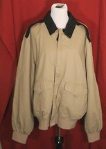 Paul Fredrick Cotton Khaki Beige Jacket Coat Mens 2XL Black Leather Collar Trim - £14.74 GBP