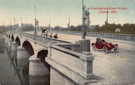 Dayton Ohio~Red Roadster Auto On Washington Street BRIDGE~1910s Postcard - £5.32 GBP