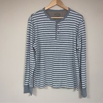 J CREW Surplus Rib Henley Shirt Men’s Large Preppy Gray Stripe Soft Long Sleeve - £28.48 GBP