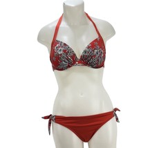 SKYE Women&#39;s Swimsuit Orange Floral Bikini Tie Back Size L Top Size M Bo... - £21.10 GBP