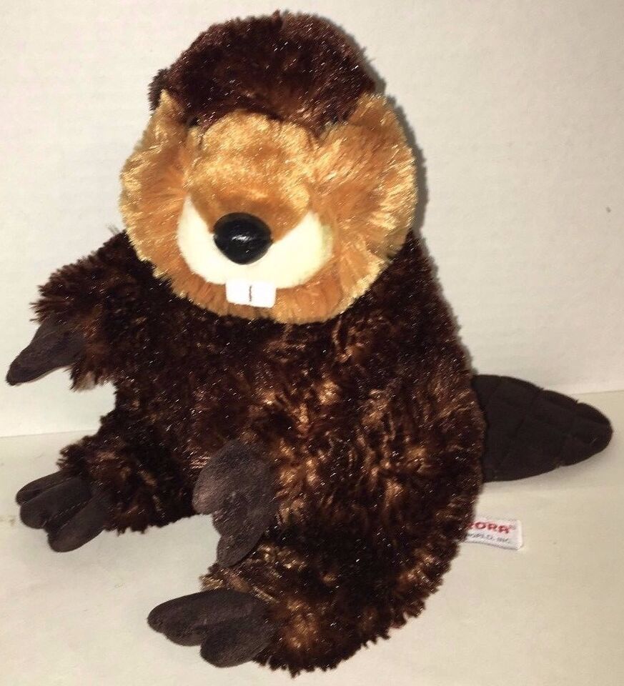 Aurora World Inc beaver brown sitting plush seated 9" - $9.89