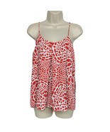 Southern Frock Tank Top Small Red White Geometric Spaghetti Strap Pleated - $22.87