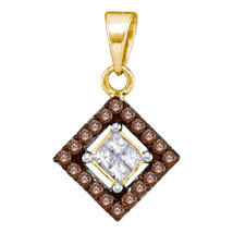 10k Yellow Gold Round Brown Diamond Diagonal Square Pendant 1/3 Ctw - £174.65 GBP