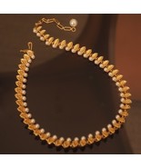 Vintage Golden Leaves Pearl Necklace - $93.99