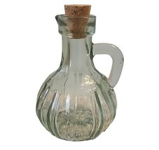 Clear Green Glass Cruet with Cork Stopper Glossy 4.25&quot; Tall - £13.15 GBP