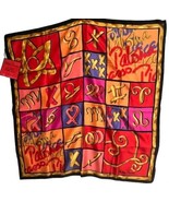 New Paloma Picasso Red Pink Zodiac Silky Square Scarf 34&quot; Italy With Tags - $24.70