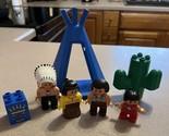 vtg Lego Duplo INDIAN CHIEF&#39;S BLUE TEEPEE TENT DWELLING FAMILY CACTUS Br... - $29.65