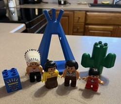 Vtg Lego Duplo Indian Chief&#39;s Blue Teepee Tent Dwelling Family Cactus Brick Lot - $29.65