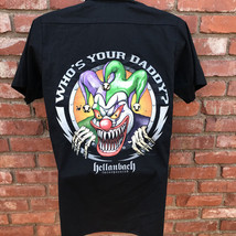 Dickies Hellanbach Evil Clown Who’s Your Daddy? Joker Black Button Shirt Small - $39.58