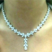 14K White Gold Plated Silver 30CT Pear Cut Simulated VVS1 Choker Tennis Necklace - £749.19 GBP