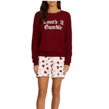 WILDFOX Love&#39;s a Gamble Shorty Pajamas Set, 2 Piece, Red Hearts, Large, NWT - $45.82