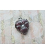 Vintage Sterling silver enameled puffy heart charm-WINE pansy - $27.00