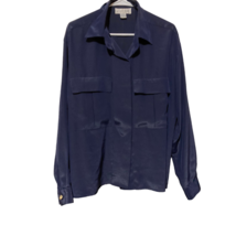 Jennifer Moore Womens Button Up Shirt Blue Long Sleeve Collar Pockets Pl... - £13.23 GBP
