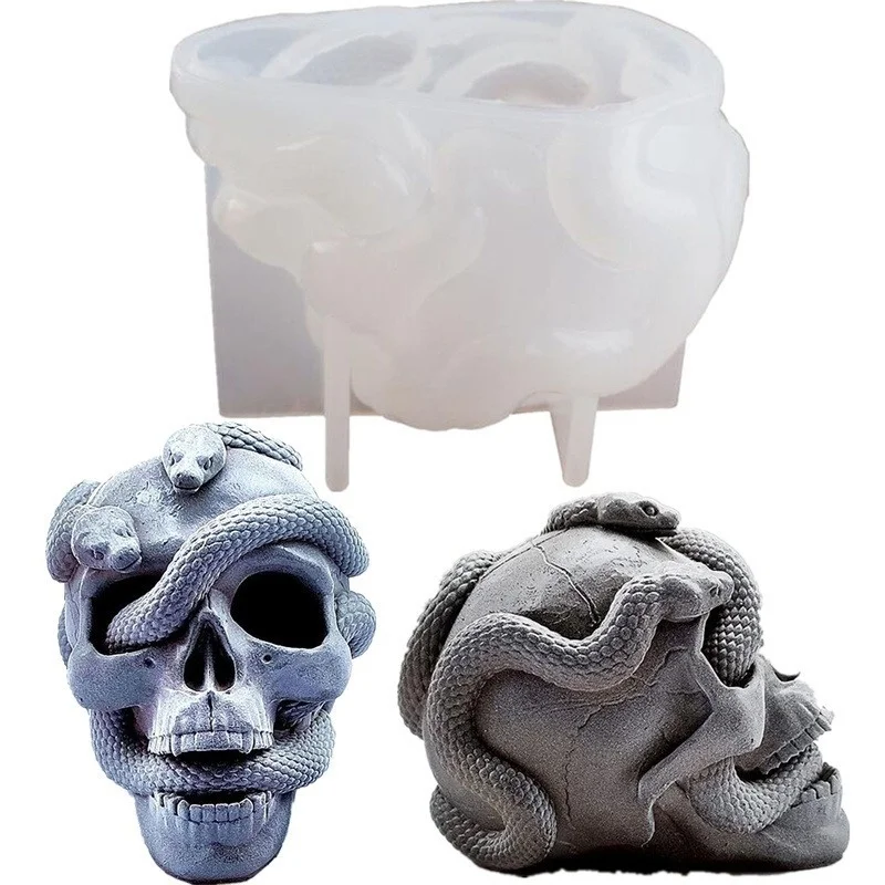 Play Skull Snake Head DIY Ay Resin Mold  Double Snake Silicone Molds Halloween H - £23.25 GBP