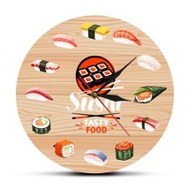 Japanese Cuisine Sushi Tasty Food Wall Clock Kitchen Wall Art Decorative Minimal - £32.81 GBP