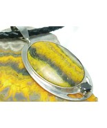 Sterling Bumble Bee Jasper Oval Pendant Necklace with Black Leather Cord - £132.59 GBP