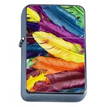 Colorful Feathers Flip Top Dual Torch Em1 Smoking Cigarette Silver Refil... - £7.03 GBP