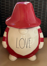 Rae Dunn &quot;Love&quot; Valentines Ceramic Canister Gnome Cookie Jar New 2022 Red &amp;White - £27.96 GBP