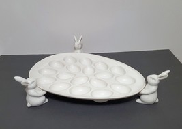 NEW Pottery Barn Rustic Bunny Handcrafted Stoneware Deviled Egg Platter 17.5&quot; w  - £136.21 GBP