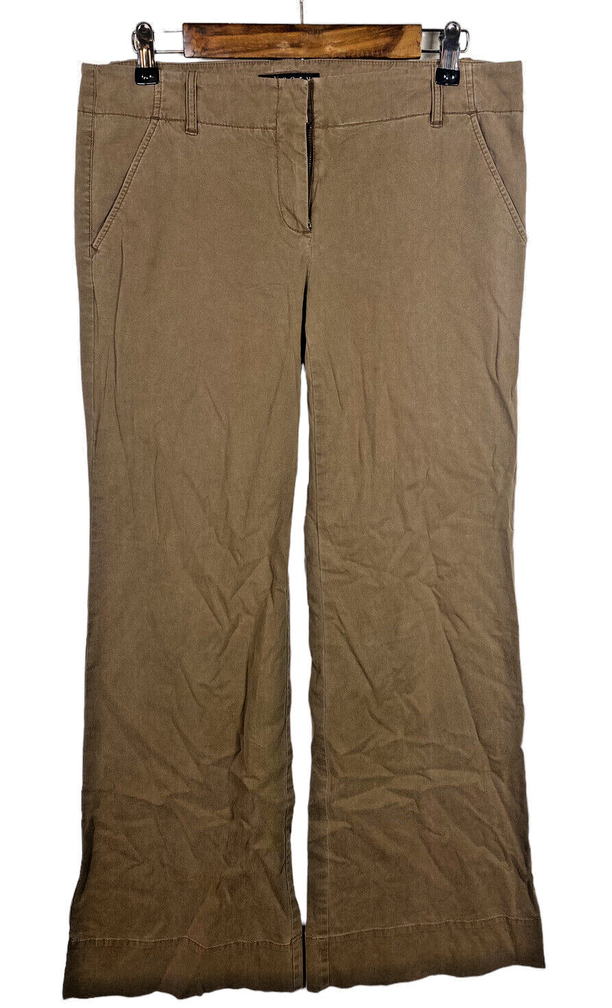Theory Chino Pants Size 10 Brown Womens Wide Flare Leg Cotton Stretch Wo... - $18.49