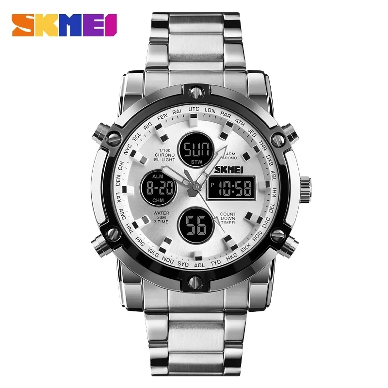 Countdown Steel Strap Wristwatch Clock Relogio Masculino Digital Quartz ... - £23.15 GBP