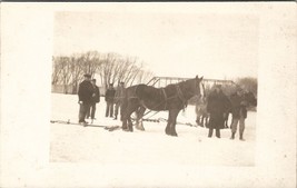 RPPC Beautiful Work Horses Snow Scene Men Railroad Bridge c1910 Postcard U17 - £11.15 GBP