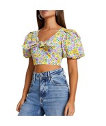 River Island Floral Print Puff Sleeve Crop Top, Yellow/Purple, Small/Siz... - €33,71 EUR