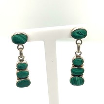 Vtg Sterling Signed RLD Diane Lonjose Zuni Malachite Stone Dangle Stud Earrings - £87.79 GBP