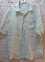 Tommy Bahama FLAWED large L green white plaid men's button front Linen s... - $9.26