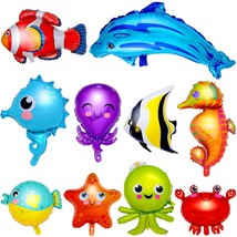 10 Pieces Ocean Animals Foil Balloons Large Ocean Animals Balloons Cartoon Fish  - £15.14 GBP